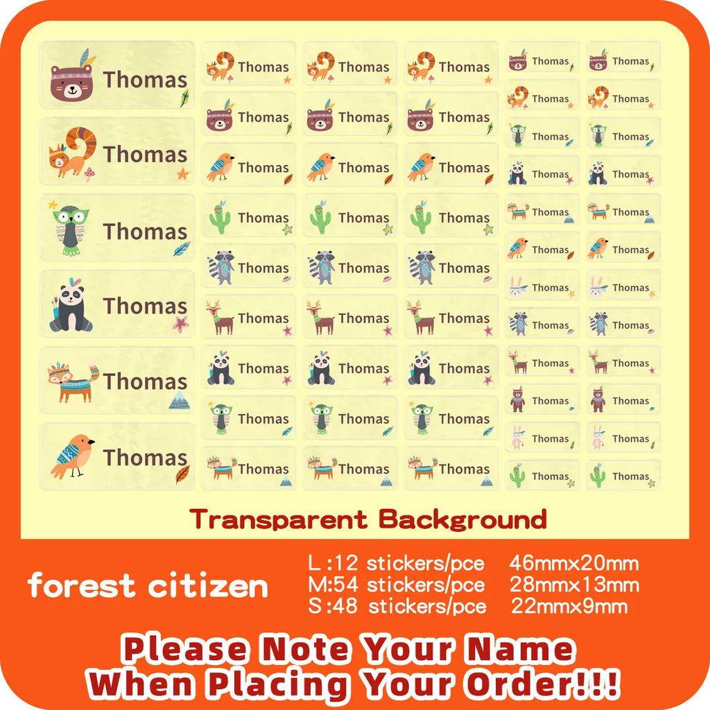 Custom Transparent Self-adhesive Baby Name Sticker Customised Kindergarten Tag in Hebrew Personalized Waterproof Stickers Label