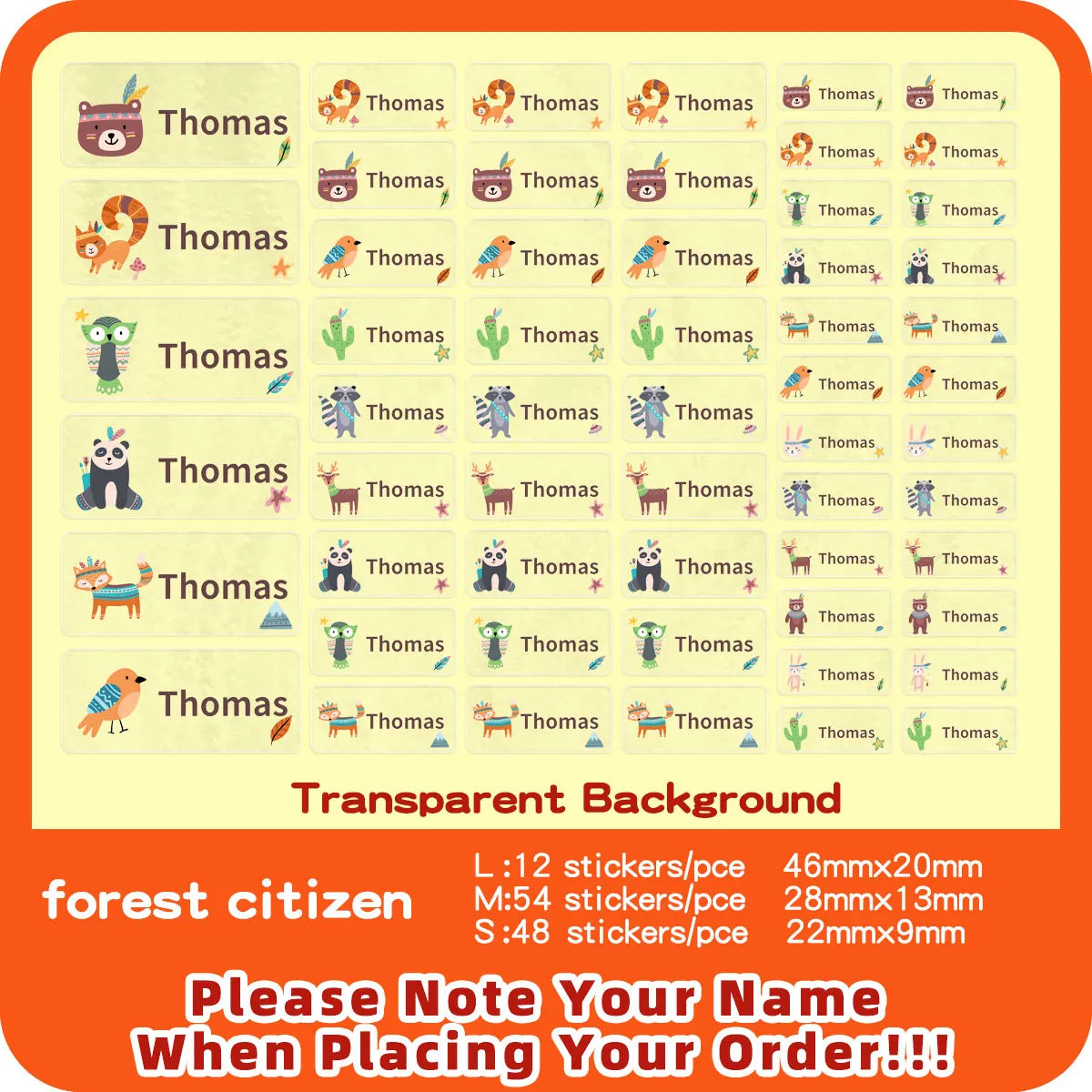 Custom Transparent Self-adhesive Baby Name Sticker Customised Kindergarten Tag in Hebrew Personalized Waterproof Stickers Label