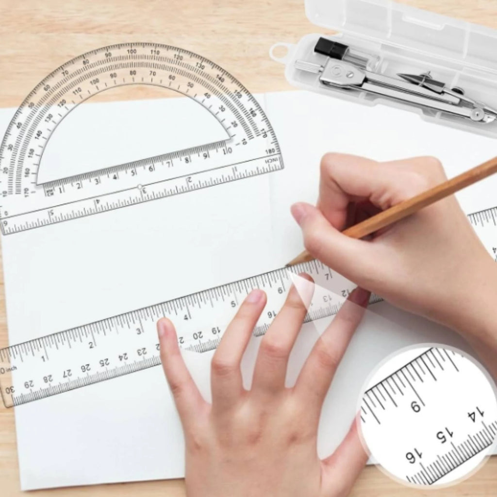 Geometry Tool Kit Transparent Geometry Set with Case Compass Set with Case Accurate Drawing Tool Kit Multi-Purpose for Students
