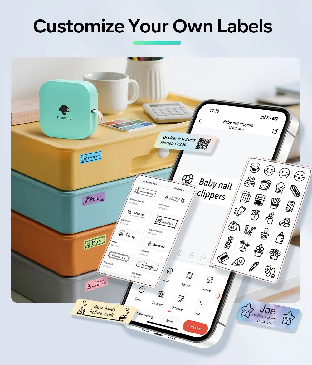 Phomemo Q30 Bluetooth Label Maker, Thermal Sticker Maker with 1 Roll Free Label, Available for Small Business/Home Organization