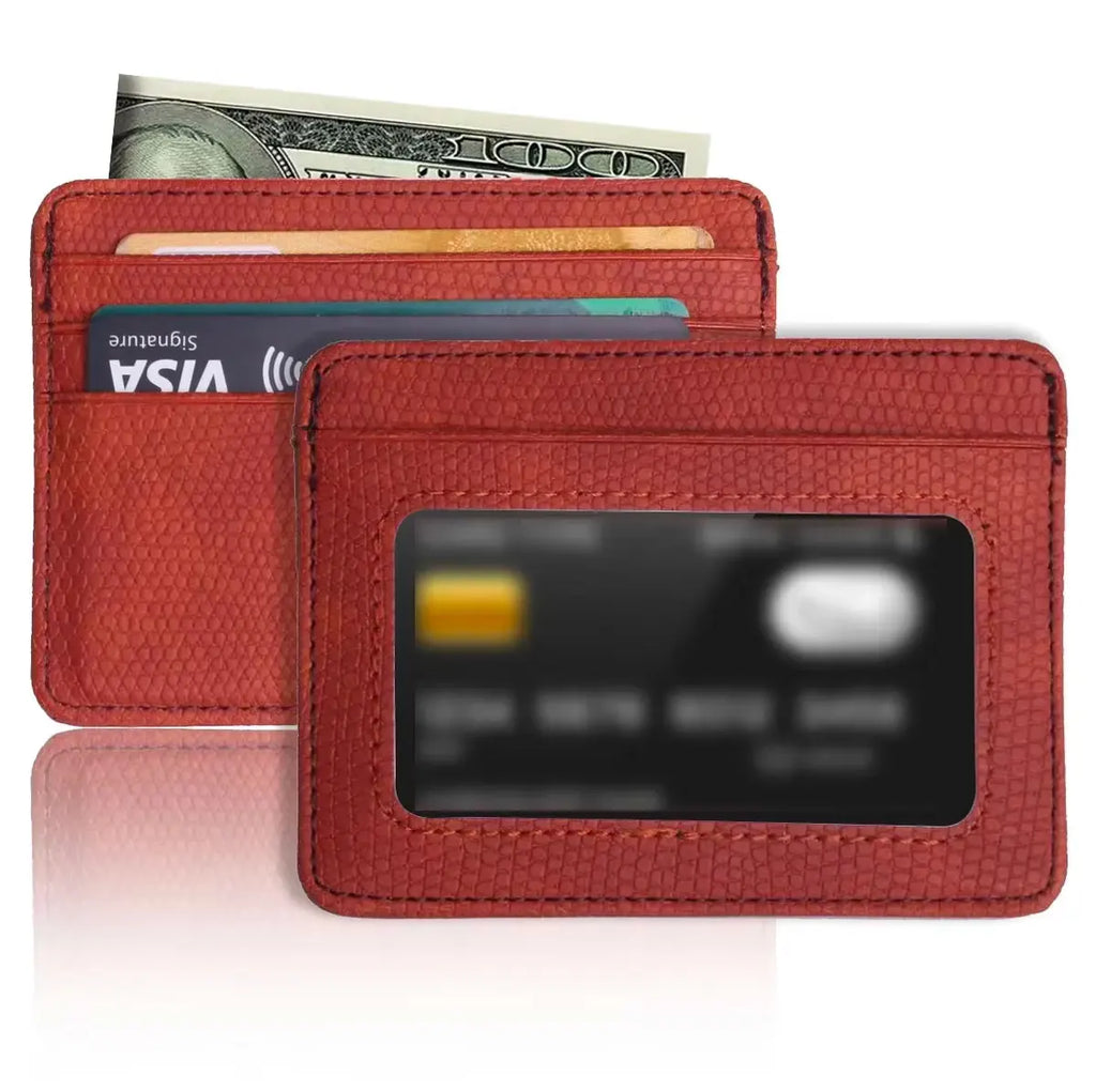 Minimalist Ultra-Thin Transparent ID Window Leather Card Holder – Unisex Compact Credit Card Wallet