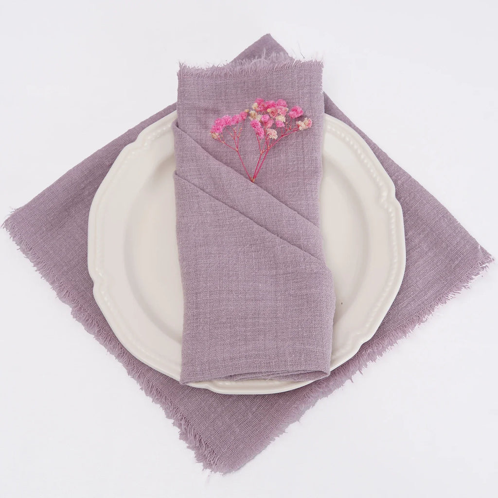10Pcs 32x32cm Handmade Cloth Napkins with Fringe, Delicate Rustic Decorative Table Napkins for Wedding/Dinner/Party