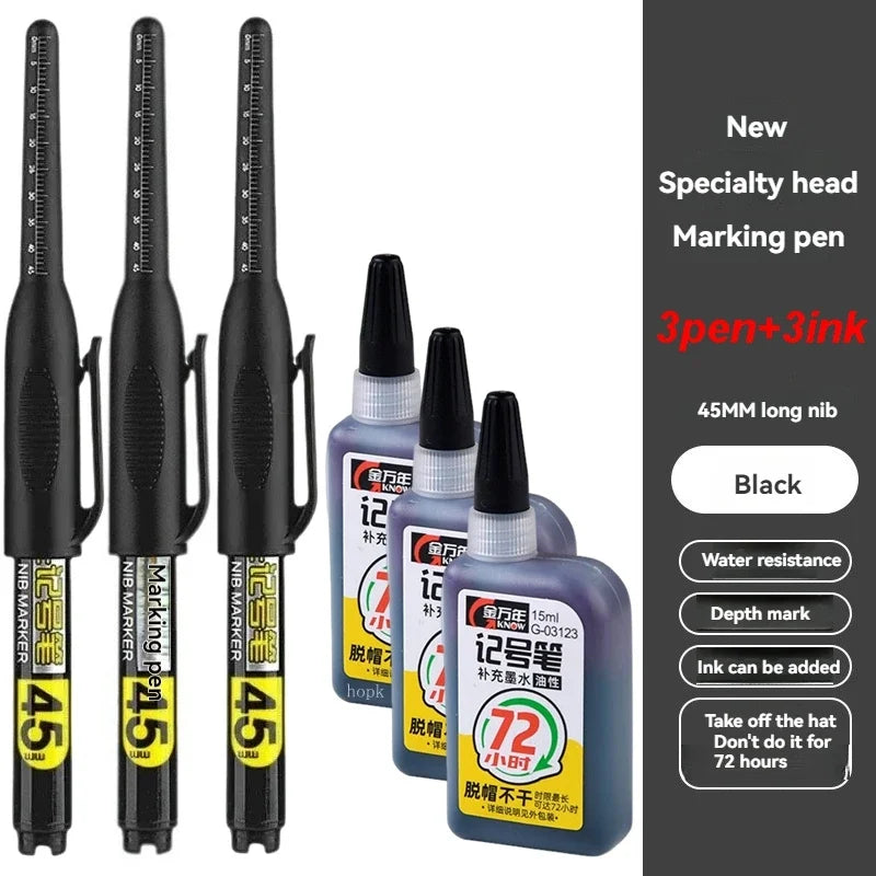 45mm Waterproof Long Head Nib Deep Hole Markers Pen Tile Carpenter Pen Multi-purpose for Woodworking Black/White/Red Ink