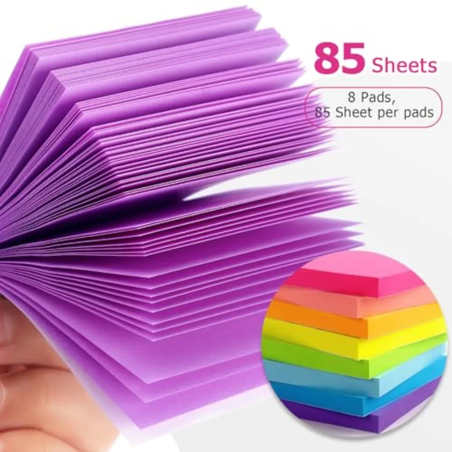 8 Pads Sticky Notes 3x3 Self-Stick Notes 8 Bright Multi Colors Purple Sticky Notes, 85 Sheet/Pad