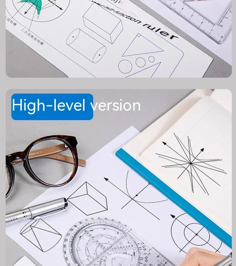 Multifunctional Geometric Function Ruler Set Mathematics Drawing Template Measuring Tool for Art Student School Office Supplies