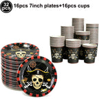 Pirate Party Paper Plate Cup Napkin Party Tableware Pirate Party Decor Pirate Ship Bone Dinnerware Supplies for Adult Kids Decor