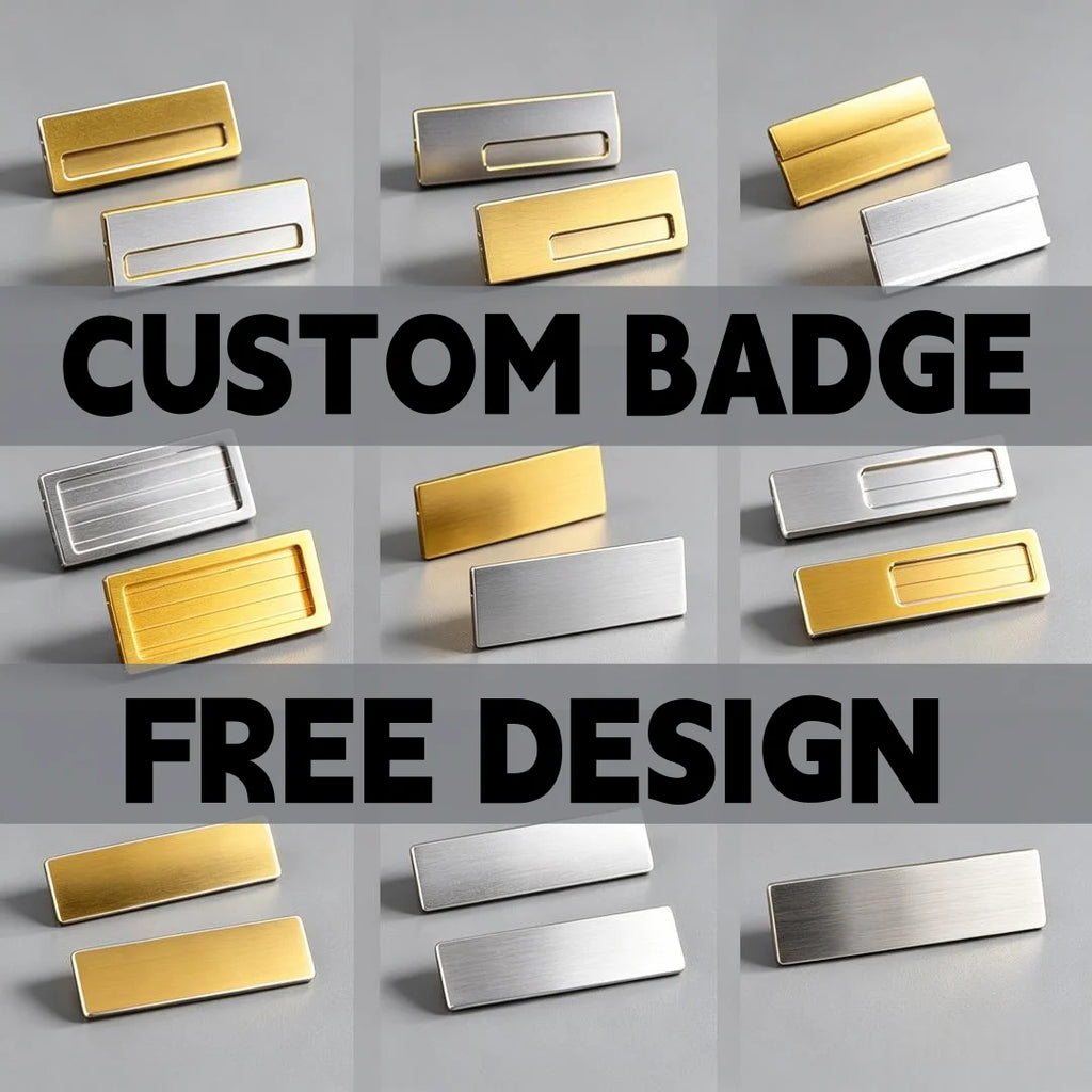 Custom Metal Name Badge Brushed Gold Silver Rectangular Staff Nameplate Free Design Personalized Employee Work Badge No MOQ