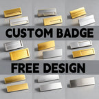 Custom Metal Name Badge Brushed Gold Silver Rectangular Staff Nameplate Free Design Personalized Employee Work Badge No MOQ