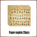 Stranger Theme Birthday Party Tableware Decoration American TV Paper Plate Napkin Banner Lights Alphabet Backdrops Kids Supplies