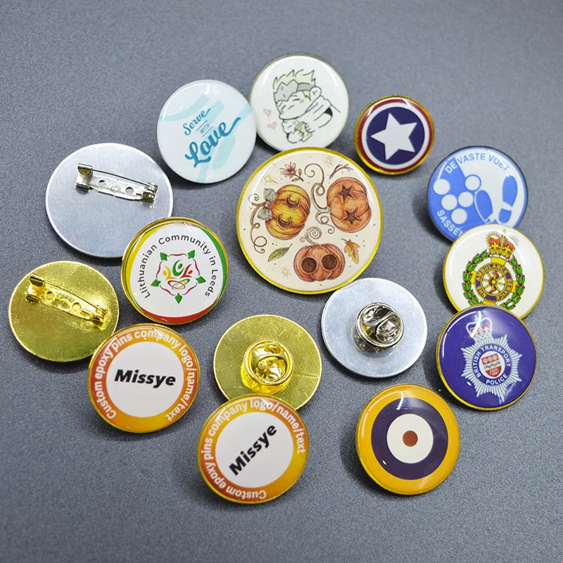 Shirley custom 100pcs  Metal Badges Lapel Pins Epoxy resin domed Printed label pins name alfileres personalizados para cuello