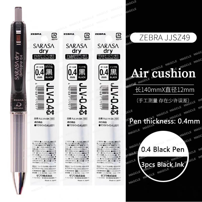 ZEBRA SARASA Dry airfitgrip Gel Pen 0.5/0.4mm Black Core Quick-Drying Smooth Writing Stylos boligrafo gel Stationery for school