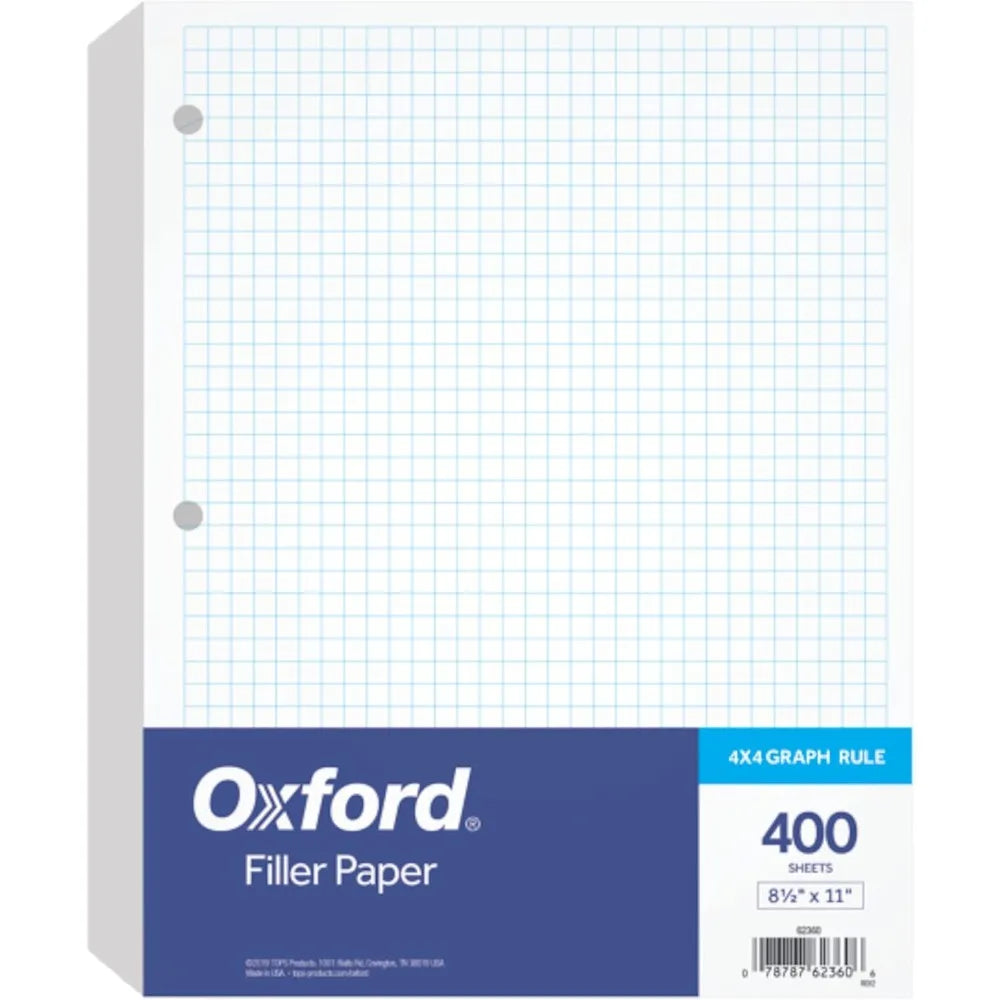 Loose Leaf Filler Paper 8.5x11 Inches 4x4 Graph Rule 3 Hole Punched for 3 Ring Binders 400 Sheets Per Pack White Bulk School Office Supplies Notebook Paper Grid Paper