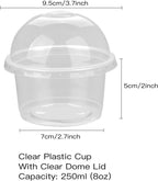 50/100Pcs 250ML Disposable Salad Cup Transparent Plastic Dessert Cups Bowls Container with Dome/Flat Lids for Ice Cream Cupcake