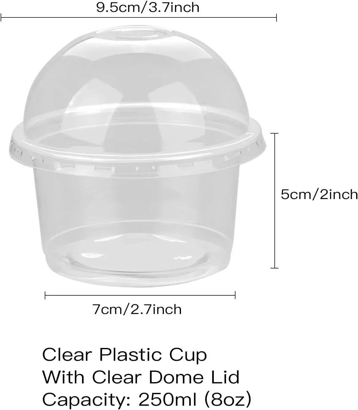 50/100Pcs 250ML Disposable Salad Cup Transparent Plastic Dessert Cups Bowls Container with Dome/Flat Lids for Ice Cream Cupcake