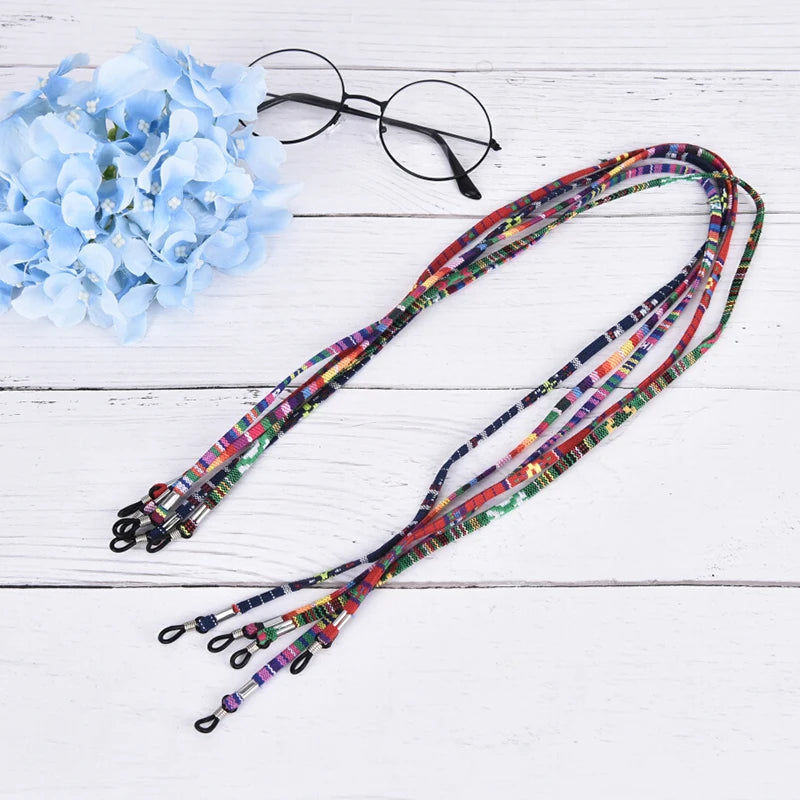 5Pcs Mix Colorful Flat Strap Eyeglasses Rope Anti-Lost Ethnic Style Eyeglasses Strap Eyeglass Cord Holder Retainer Strap