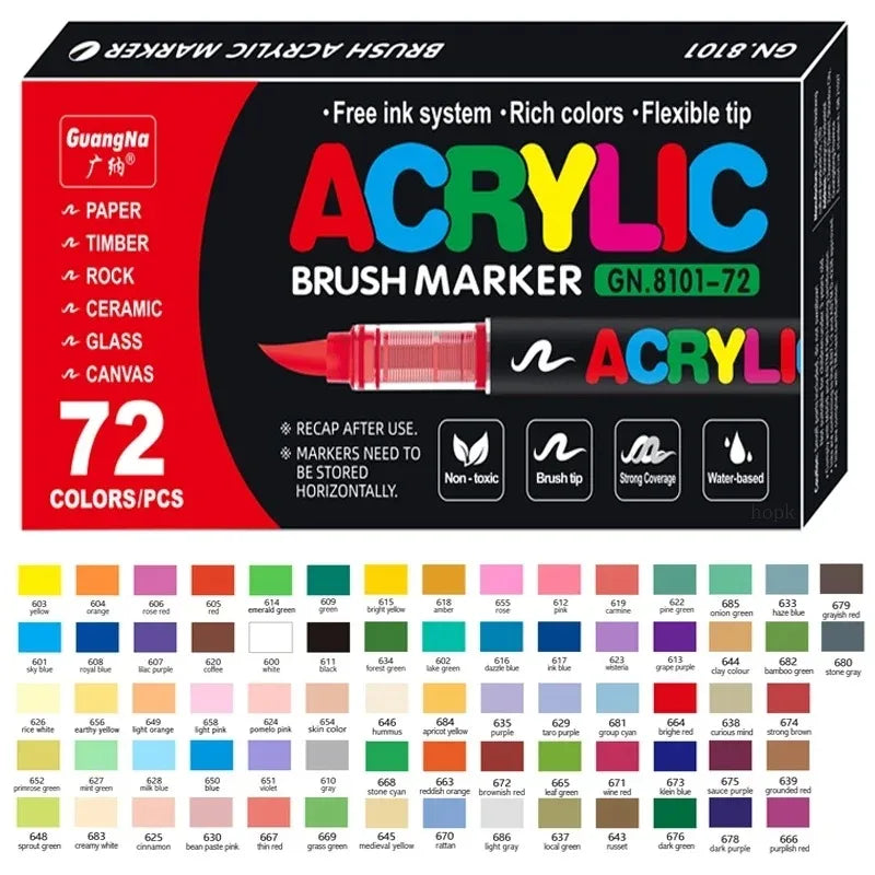 GuangNa 12/360/408 Colors Acrylic Paint Pen Markers Acrylic Skin Color Brush Tip Paint Marker for Wood Rock Painting Canvas Gift