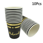 10Pcs Umrah Eid Mubarak Ramadan Party Disposable Tableware Kaaba Paper Plates Cups Napkin Muslim Islamic Eid Al-Fitr Decoration