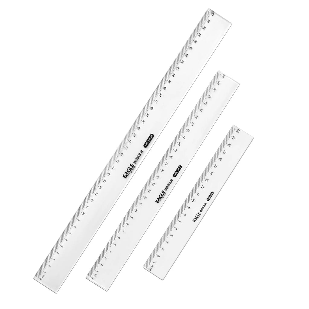 3Pcs Transparent Ruler Set 20/30/40cm, Thin & Strong Shatterproof, for Engineering Drawing, Office, School, Measurement Tools