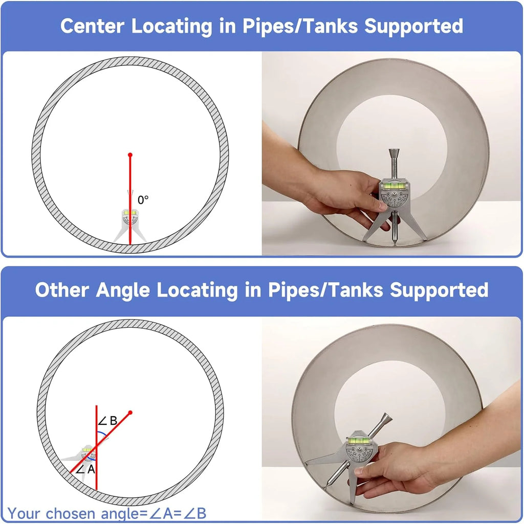Pipe Center Finder Measure Adjustable Dial Bubble Protractor Measure Pipe Diameter Over 1/2" and Upand up With 4" Y Type Base