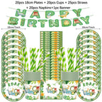 Cartoon Dinosaur Birthday Disposable Tableware Paper Plates Cups Napkin Tablecloth Dinosaur Roar Theme Birthday Party Decoration