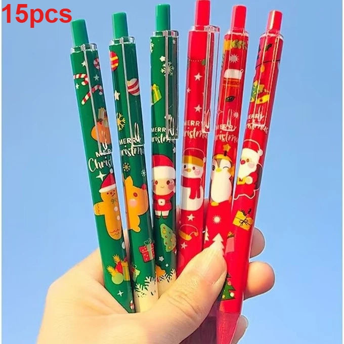 15/30pcs Christmas 0.5mm Gel Pen, Snowman Reindeer Santa Claus Print Decorative Office School Click-Type Signature Writing Gift