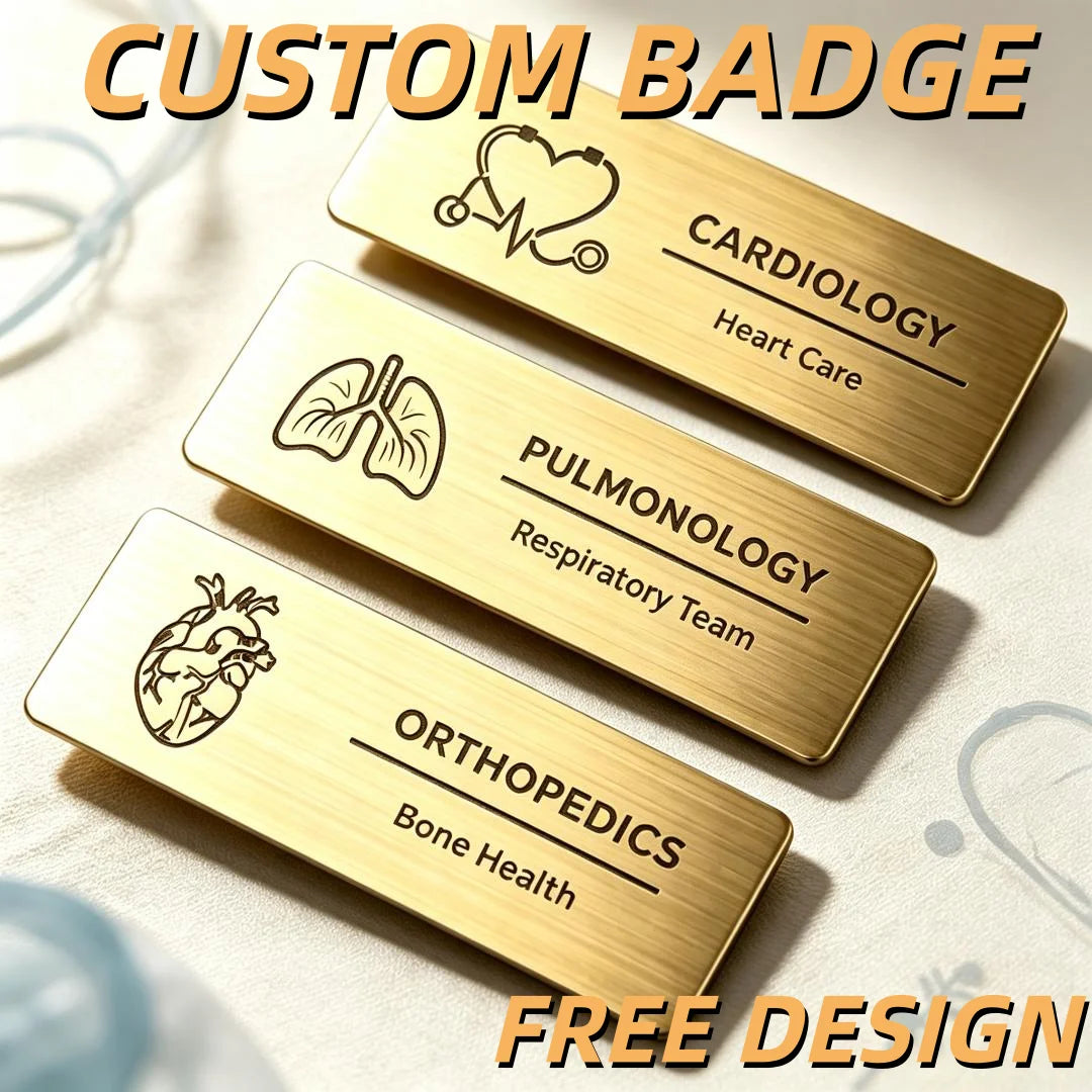 Custom LOGO Metal Brushed Gold Zinc Alloy Laser Engraved Reusable Employee Staff Magnetic Nametag Name Badge with Magnet