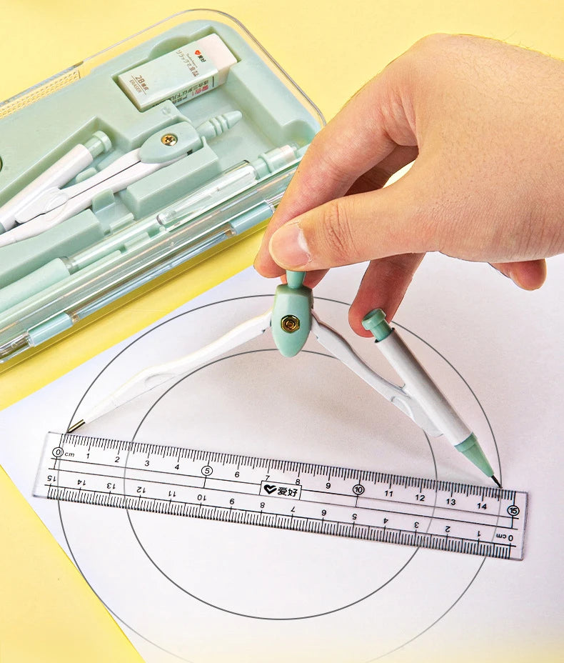 8-Piece Math Drawing Set,Drawing Tools,Including Compass,Ruler,Set Square,Protractor, Eraser,And Mechanical Pencil,Compass Set