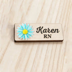 Personalized 3D Chrysanthemum Wooden Name Tag Badge with Magnetic or Pin Backing, Daisy Flower Nurse Teacher Doctor Name Tag,