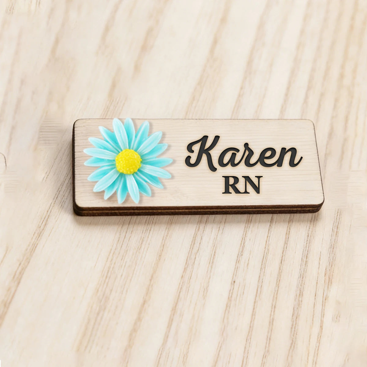 Personalized 3D Chrysanthemum Wooden Name Tag Badge with Magnetic or Pin Backing, Daisy Flower Nurse Teacher Doctor Name Tag,