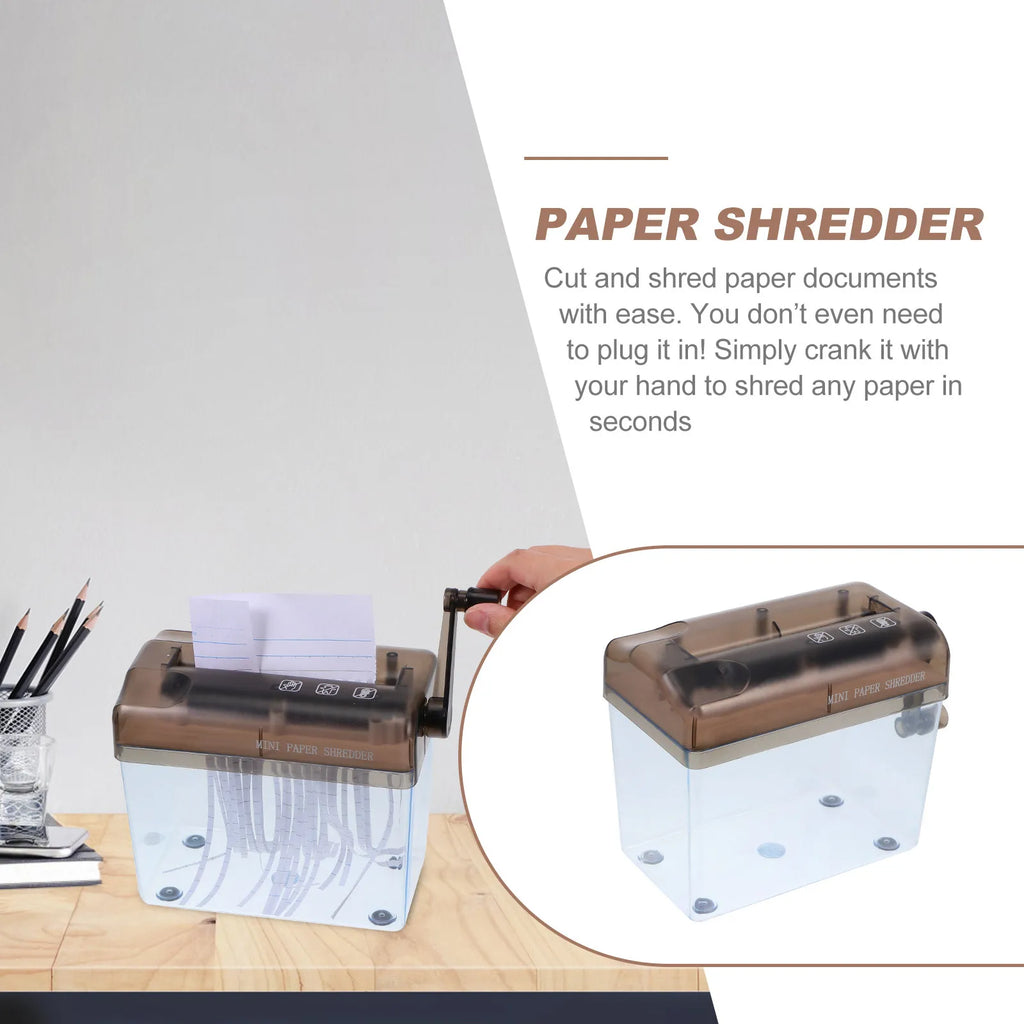 Mini Paper Shredder Manual Hand Crank ABS Cutter with Transparent Dust Box for A4 Documents Office School Desktop Hand Shredder