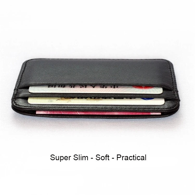 Genuine Leather Card Holder Slim Business Card ID Holder Credit Card Case Thin Small Wallet for Men Cardholder Sticker Black