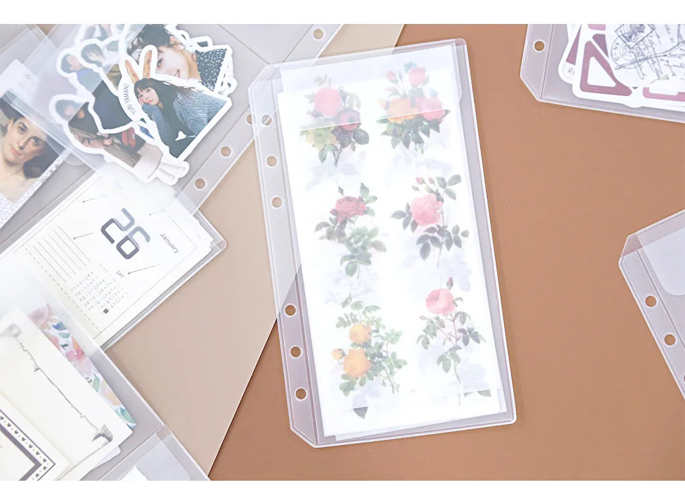 A5A6  5Pcs Binder Zipper Folders For 6-Ring Notebook Binder Transparent Loose Leaf Document Filing Bags