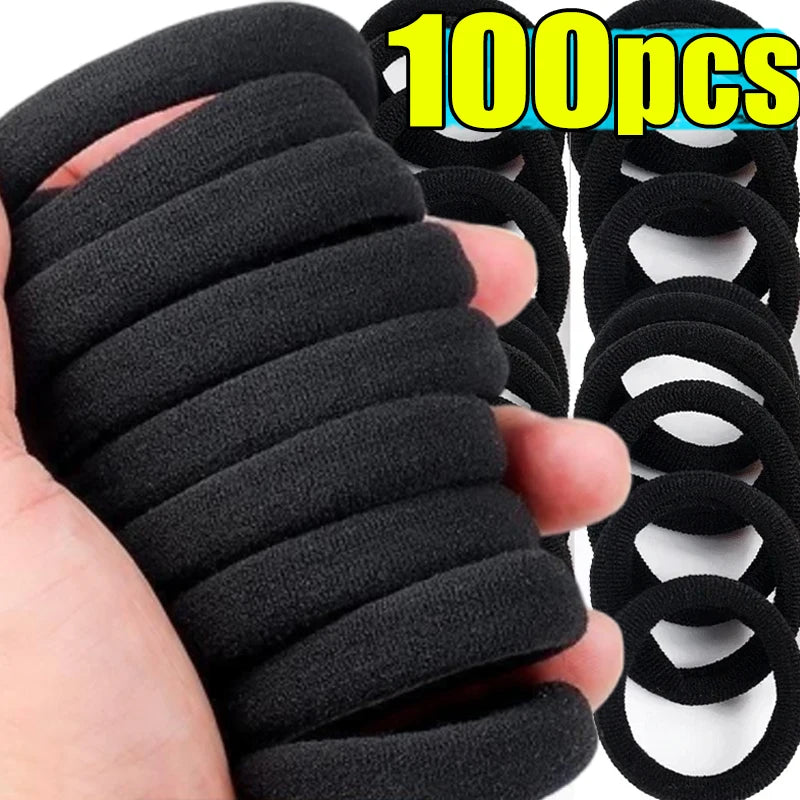 10-100pcs New Women High Elasticity Black Headband Hair Accessories Lazy Tie Hair Sturdy and Durable High Ponytail Rubber Band