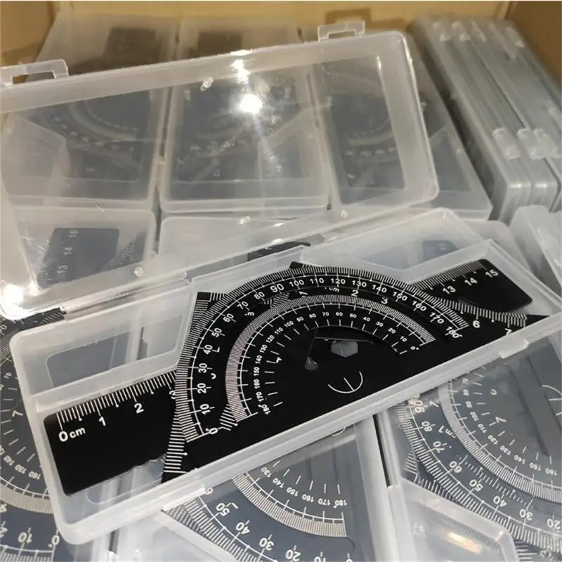4Pcs/Set Student Math Drafting Tool Aluminum Alloy Straightedge 45° 60° Triangular Ruler Protractor for Office School Supply