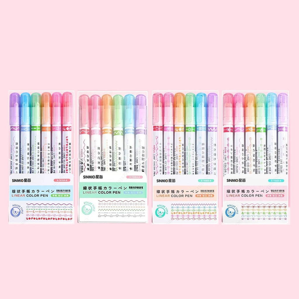 6-24pcs/set Heart Flower Line Shape Highlighter Pen Roller Tip Curve Liner Marker Kawaii Cute Stationery School Supplies