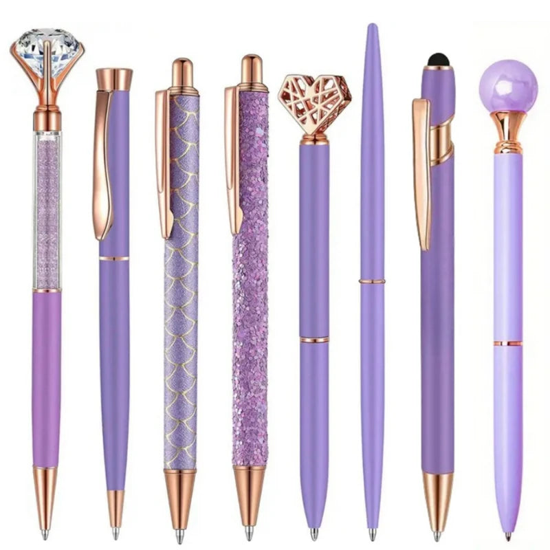 3-9pcs Rose Golden Metal Ballpoint Pen Set, Pearl Quicksand Crown, Love Artificial Diamond,School&Office Supply Gifts,Weddings