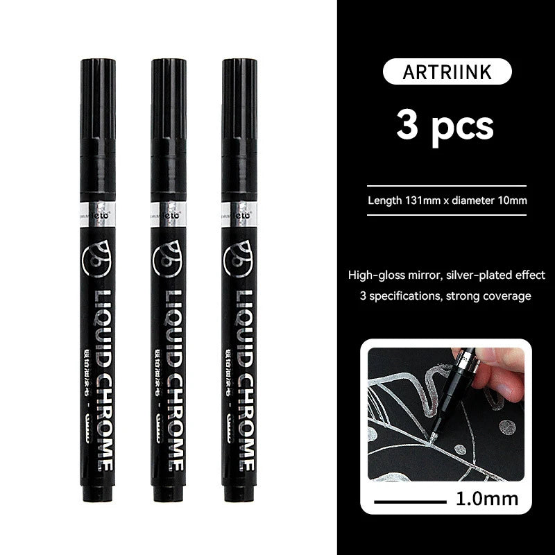 1-6pcs Chrome Pen Marker Mirror Waterproof DIY Reflective Paint Repair for Rock Ceramic Glass Metallic Gold/Silver 0.8/1/2mm Nib