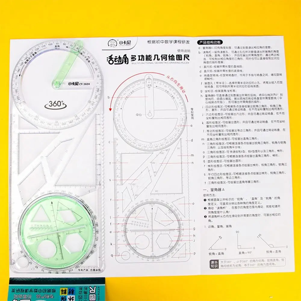 Rotary Multi-function Geometric Drawing Ruler Protractor Learning Measuring Tool Creative Stationery Gift School Office Supplies