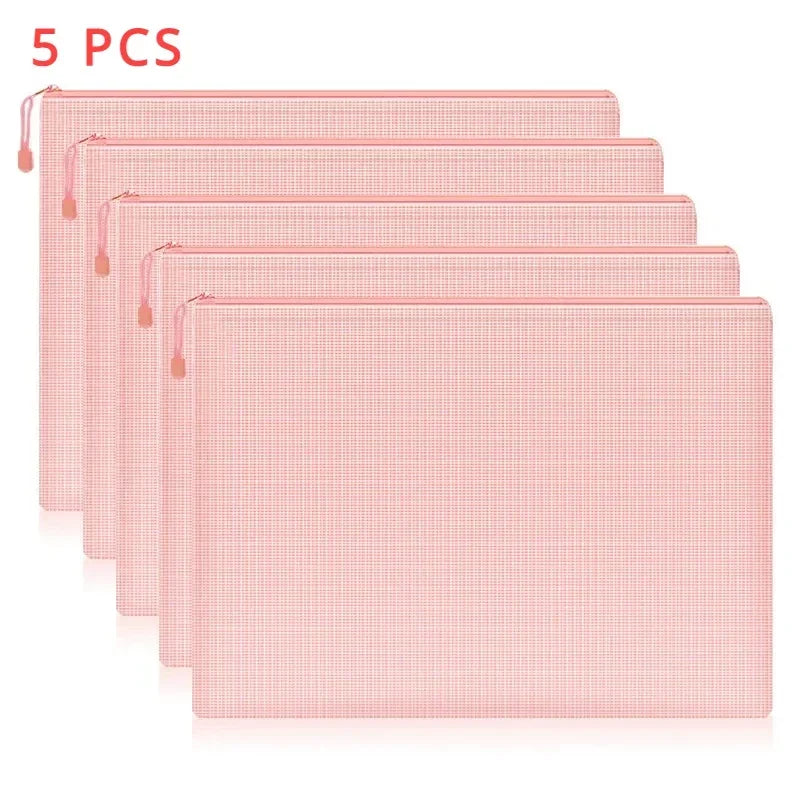 5 PCS A4 A5 A6 Mesh Zipper Pouch Document Bag Waterproof Zip File Folder Storage Bags A4 A5 A6 Office School Supplies Stationery