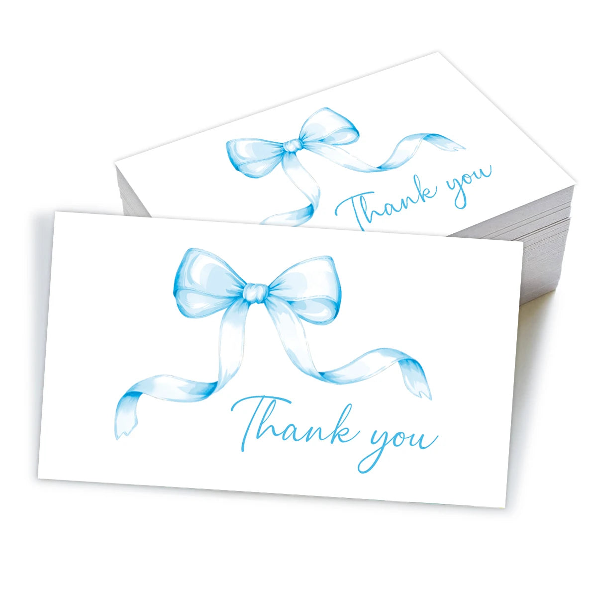 50pcs Watercolor Pink Blue Bowk Thank You Cards,Business Retail Customer Gift Wrapping Cards,Back Blank Note Greeting Small Card