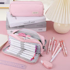 Large Capacity Pencil Case 3 Compartment Multifunctional Pen Bag for Girls Boy School Student Office Stationery Organizer