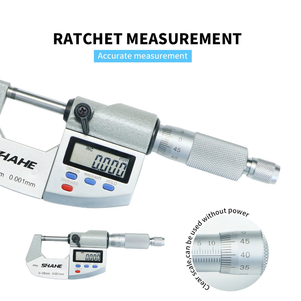 SHAHE 0.001mm Electronic Outside Micrometer 0-25mm Digital Micrometer Electronic Digital Caliper Gauge
