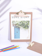 Wood Color Folder with Golden Metal Clip Different Sizes Portable Stylish Notes Ticket Holder Office School Stationery Supplies