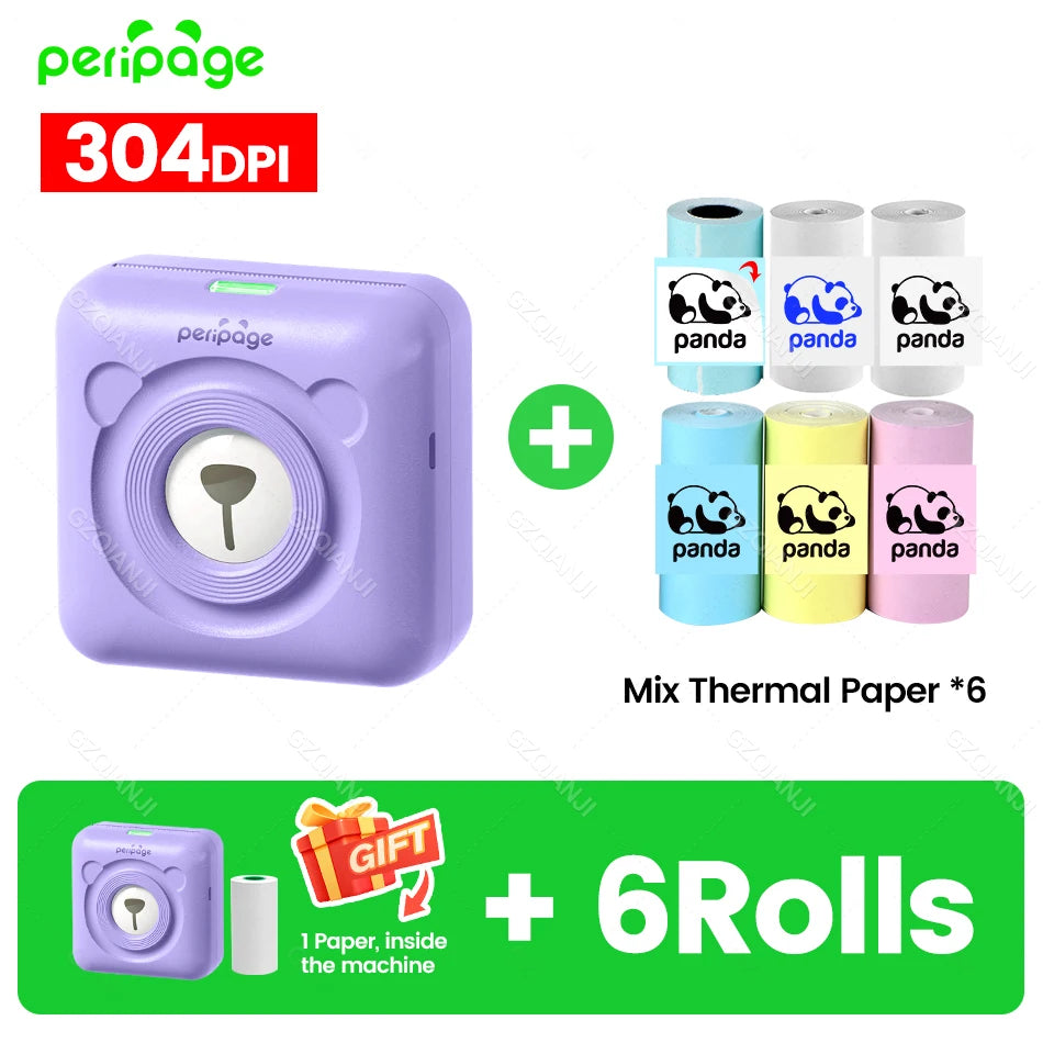 9 Colors Peripage A6 304DPI Mini Photo Printer Notes Sticker Label Printing Machine Bluetooth Portable Wireless Printer Marker