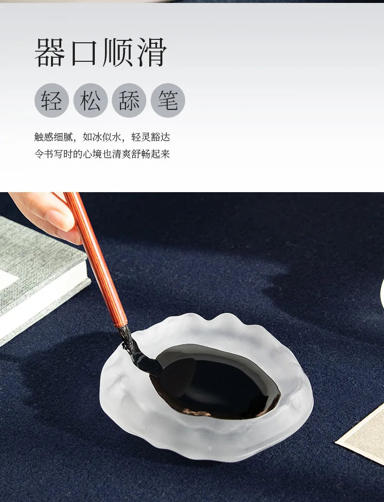 Frosted Glass Ink Dish Ink Stone Brush Rest Multi-purpose Ink Plate for Calligraphy Painting Art Decor Gift