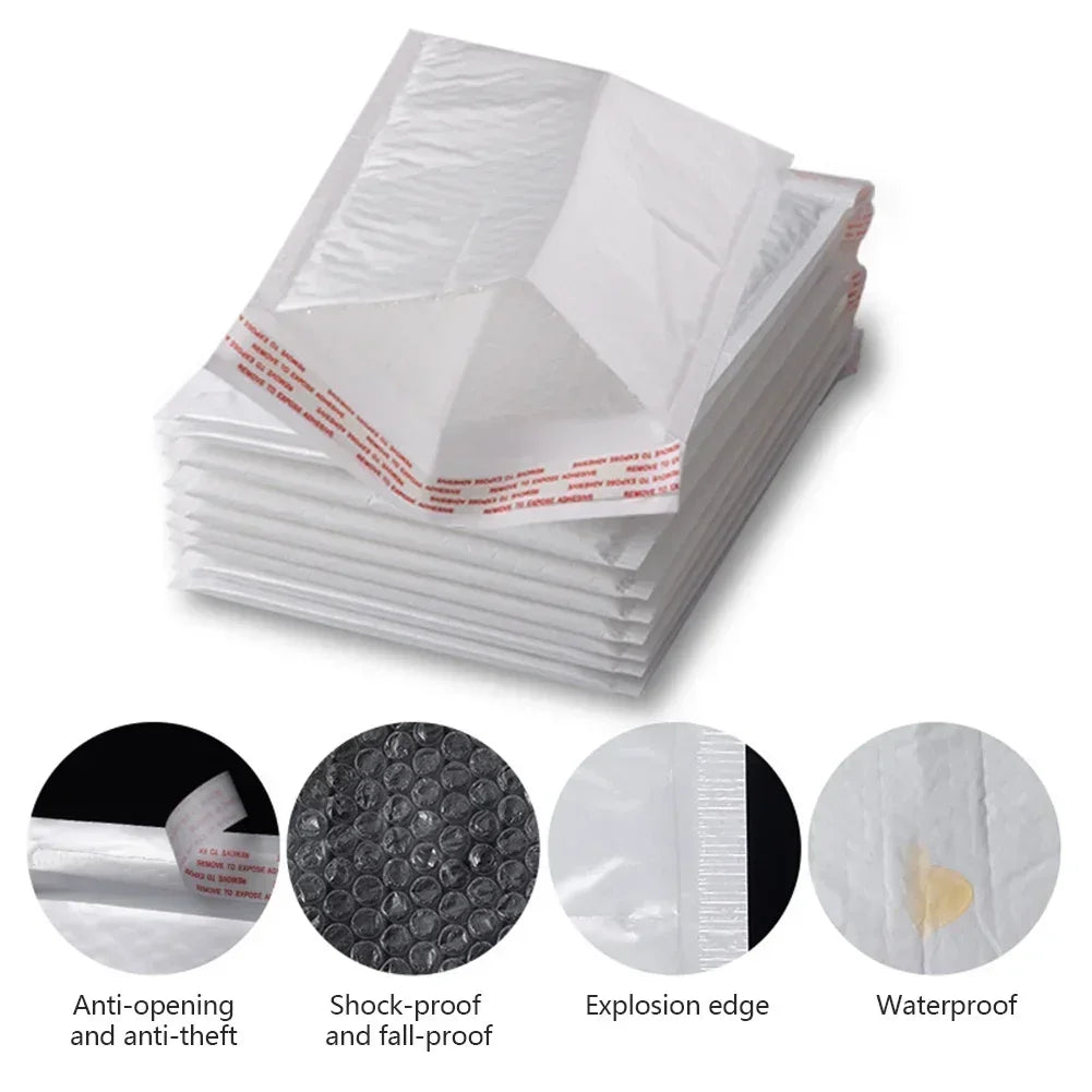 50Pcs Bubble Envelopes White Foam Shipping Bags Poly Bubble Mailers Pad Self Seal Packing Bags for Magazine 15cm 18cm 23cm 25cm