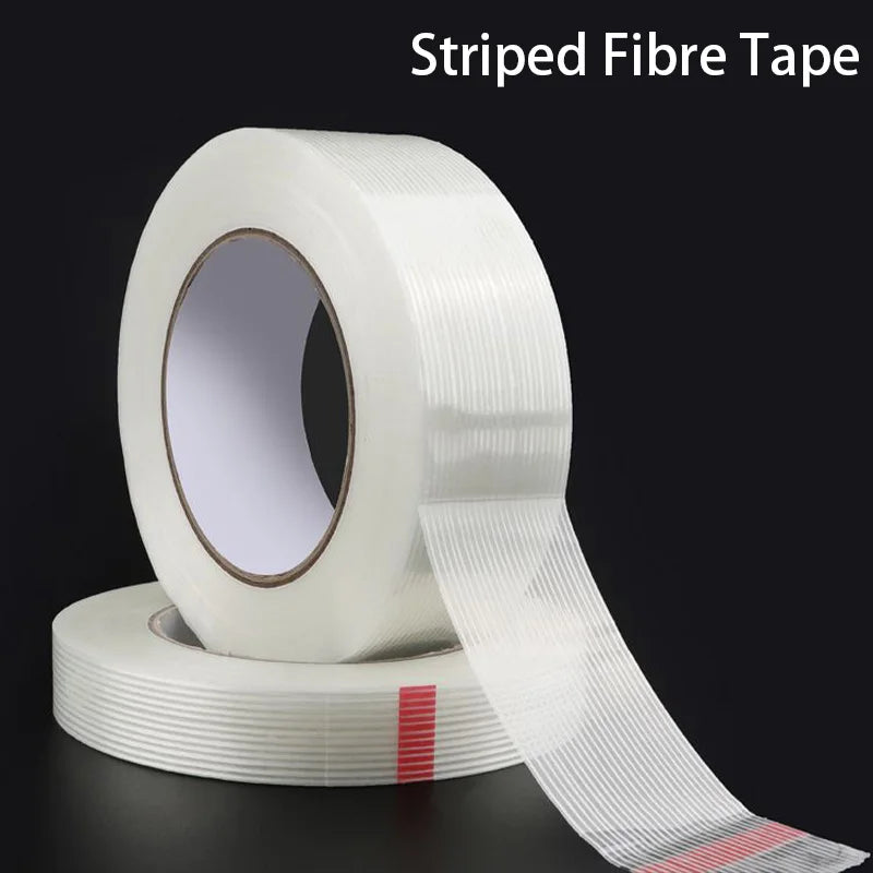 20M Striped Fiber Tape Lithium Battery Pack Insulation Wrap Fiberglass Tape Single Side Adhesive Seal Packaging Fixed