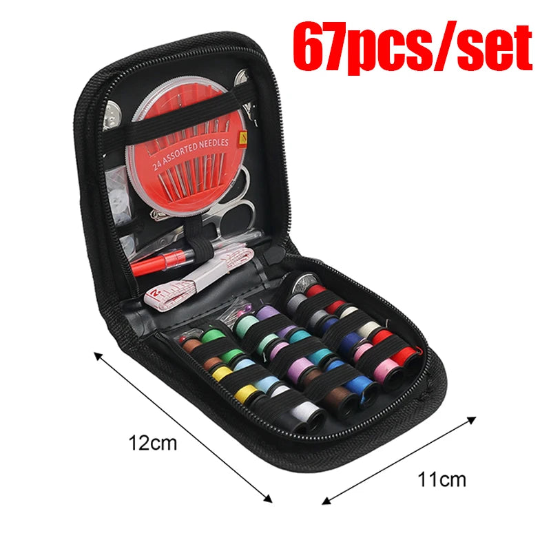 172/128/67/27pcs/set Sewing Kit with Threads Needles Scissors Tape Measure Buttons Storage Bag Portable Travel Sewing Box Tools