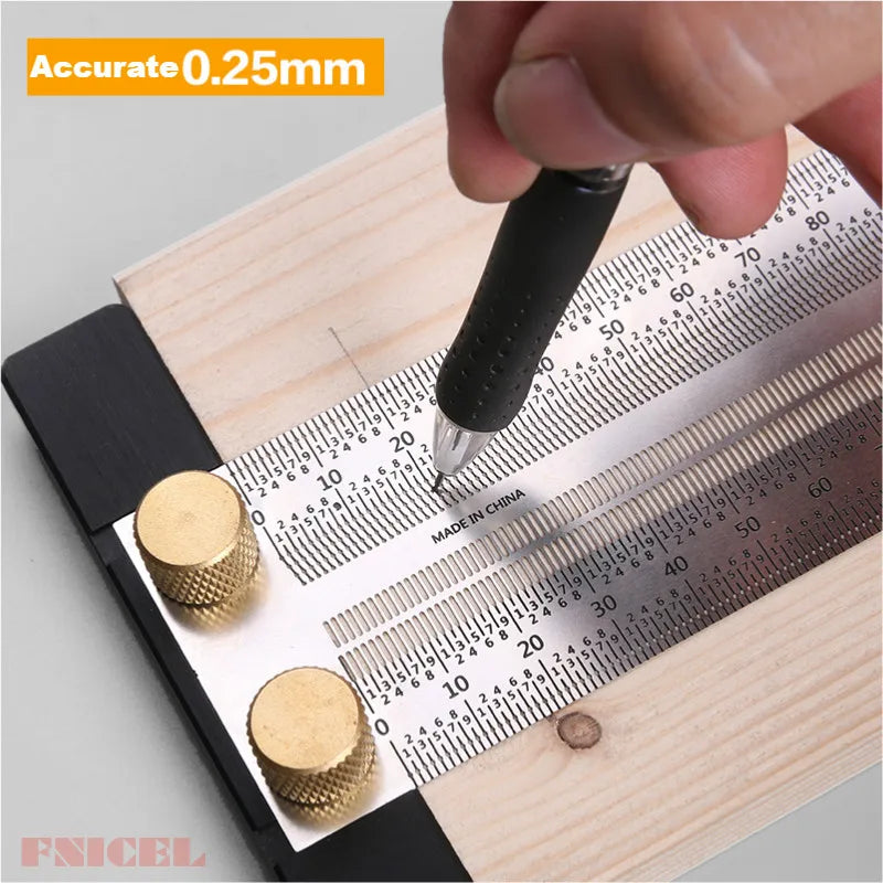 Precision Marking Ruler 200/300/400mm Stainless Steel Marking T-Rule 180mm Angle Ruler Automatic Pencil Scribing Mark Line Gauge