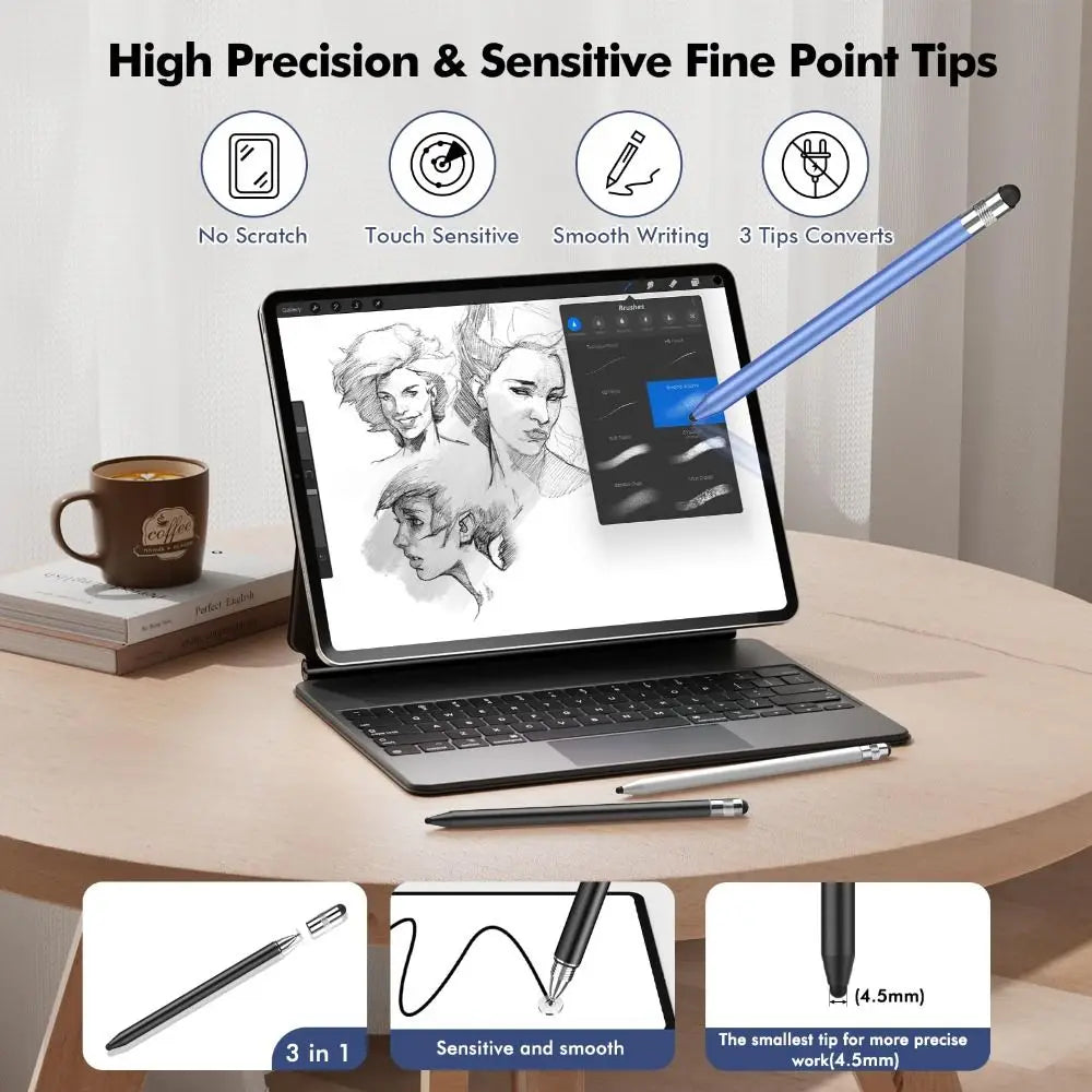 Portable Professional 3-in-1 Stylus Pen High Sensitivity Metal Touch Screen Pen No Bluetooth Universal Capacitive Touch Pencil